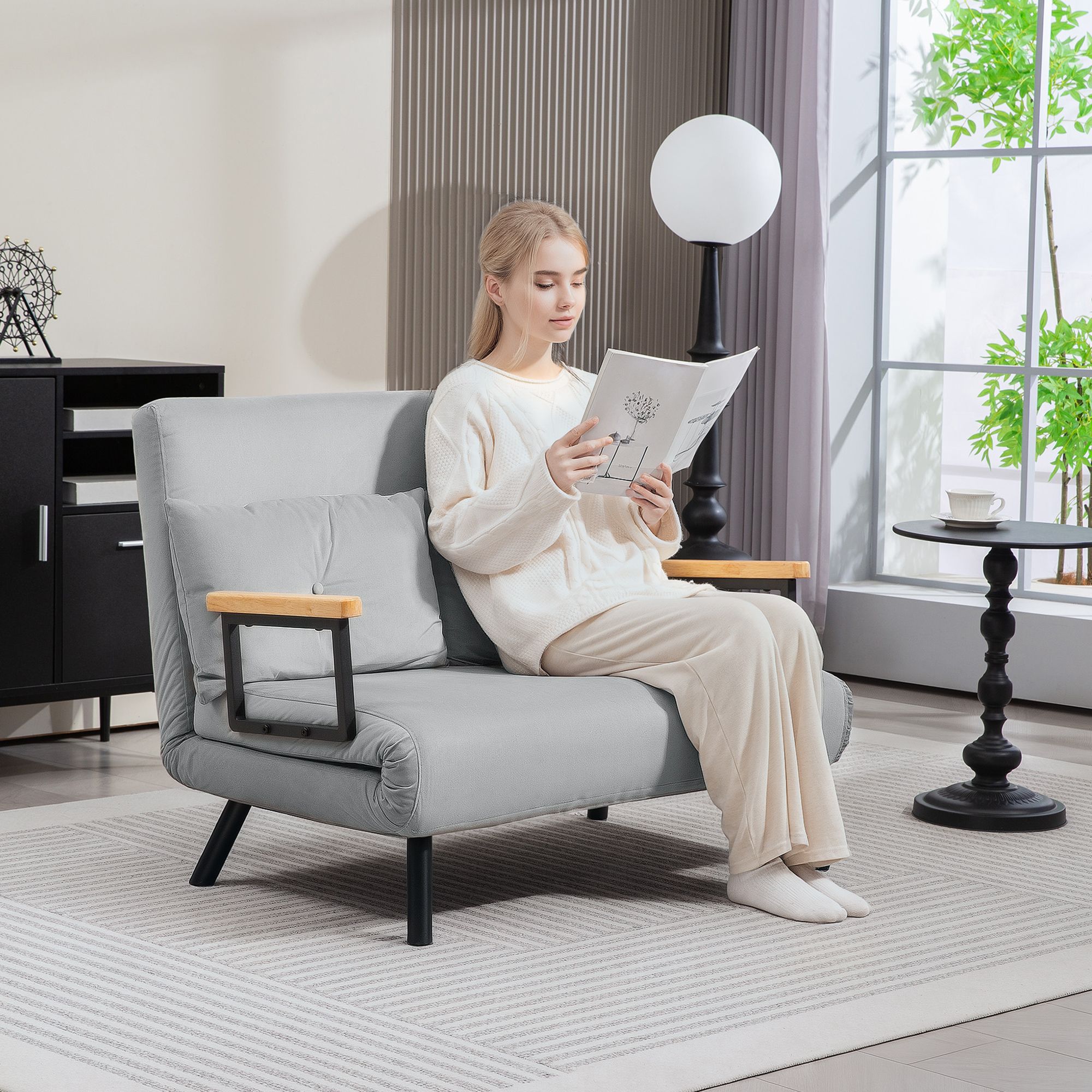 HOMCOM Click Clack 2 Seater Sofa Bed for Living Room, Guest Room in Light Grey