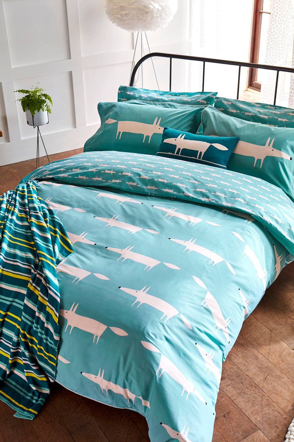 Scion 'Mr Fox Teal' Cotton Duvet Cover Set in Teal