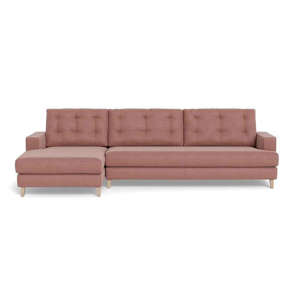 Heal's Mistral Left Hand Facing Corner Sofa Smart Luxe Velvet Dusky Pink Natural Beech Feet 2