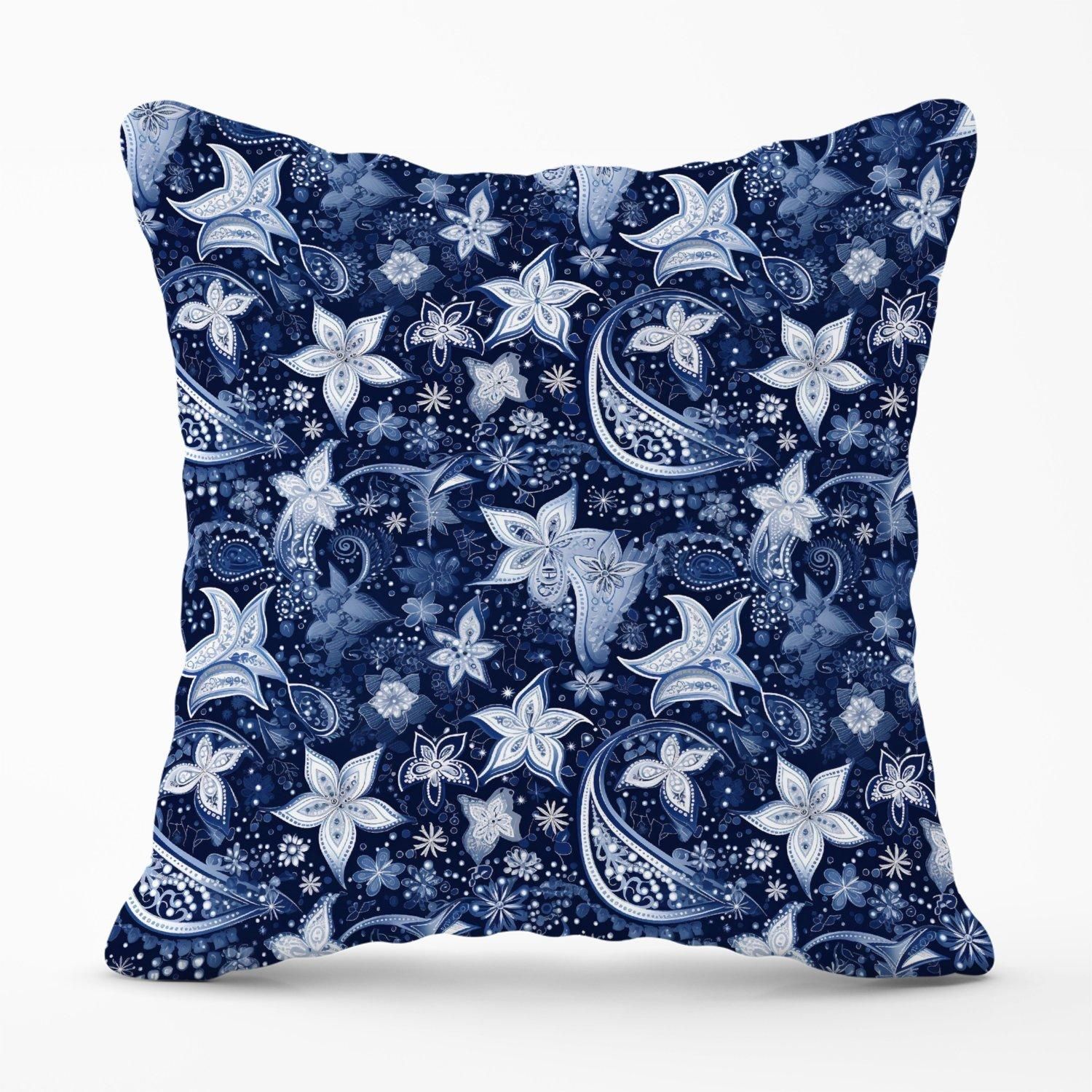 Warren Reed - Designer Paisley Christmas Stars Blue Outdoor Cushion