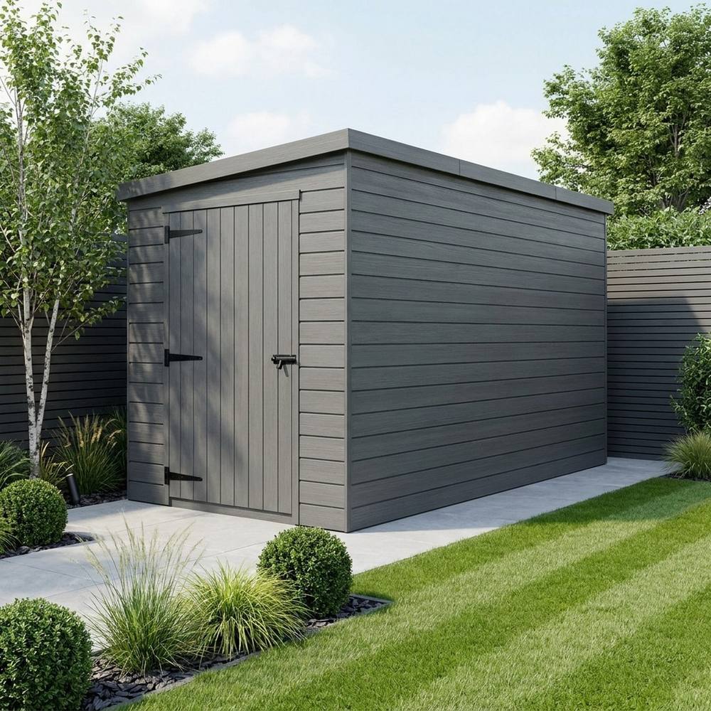 Buttercup Farm 4ft x 9ft Composite Pent Garden Shed Single Door No Windows - Grey 2