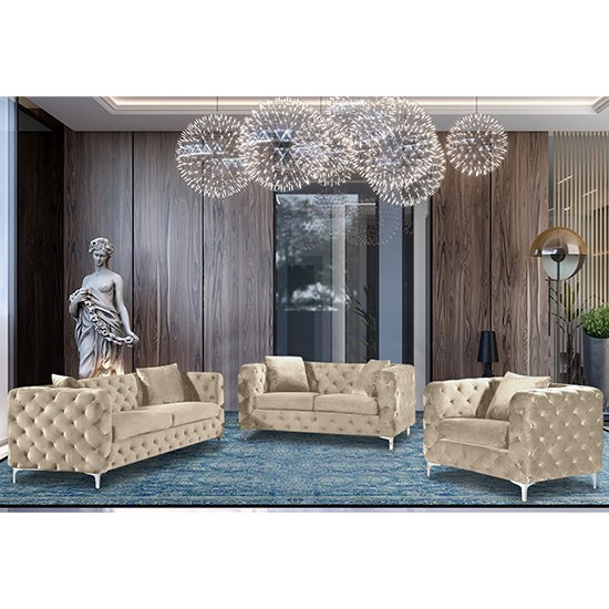 Mills Malta Plush Velour Fabric Sofa Suite In Cream