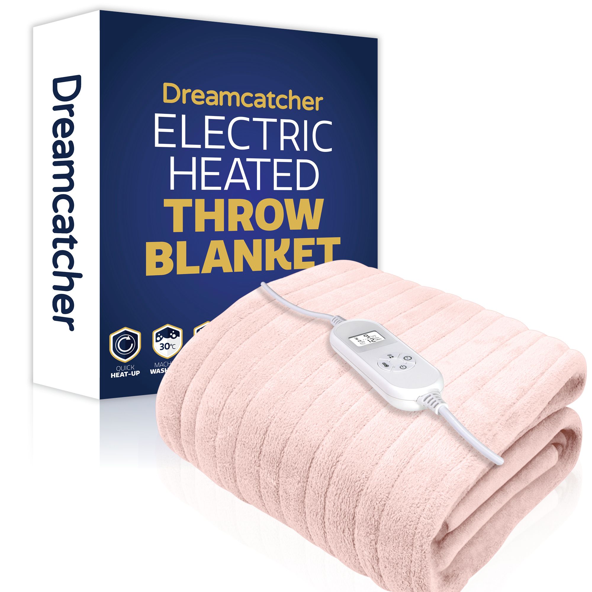 Dreamcatcher Deluxe Electric Throw Heated Double Over Blanket Soft Fleece Timer in Pink