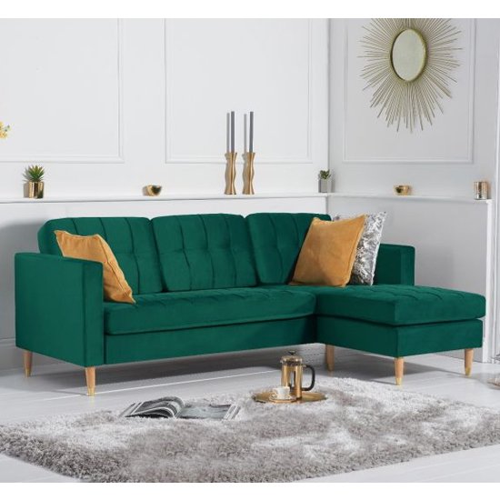 Weridge Velvet Reversible Chaise Corner Sofa In Green