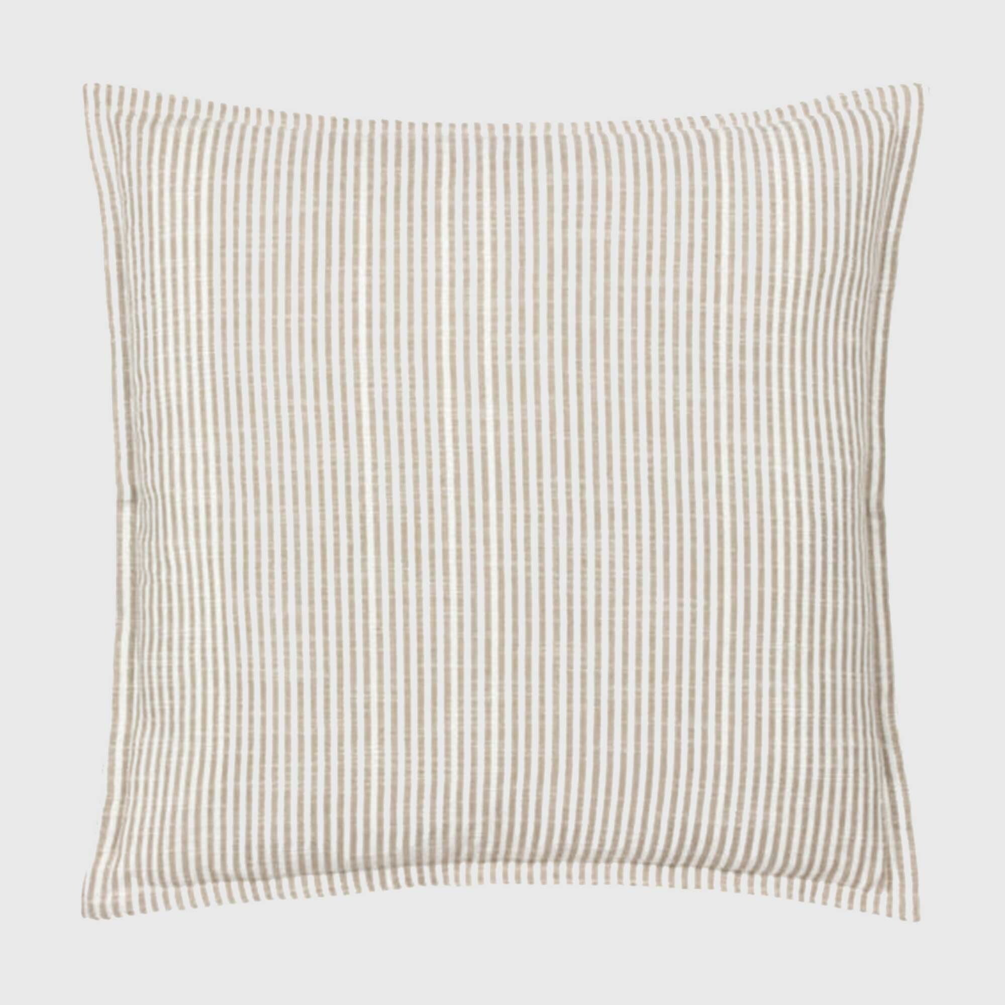 Reversible Natural Stripe Cushion, Square, Neutral Cotton Blend | Barker & Stonehouse