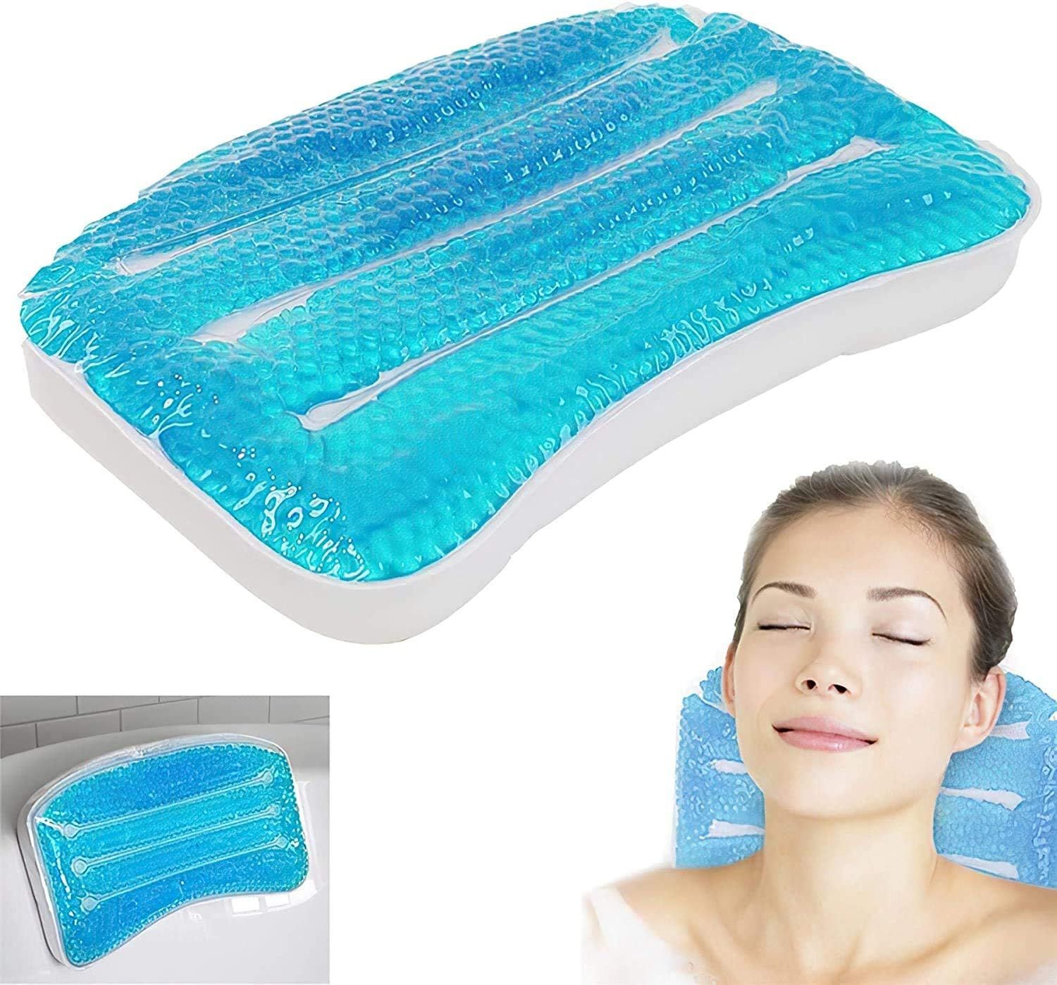 MANTRARAJ Cooling Gel Bath Tub Bathroom Spa Pillow Head Neck Rest Support Cushion in Blue
