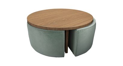 Woody Coffee Table and Nesting Stool Set in Sage Smart Velvet - sofa.com