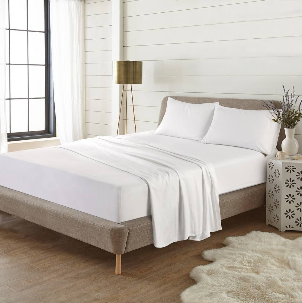 Homes-Linen Plain Thermal Flannelette Flat Sheet 100% Brushed Cotton Bedding in White
