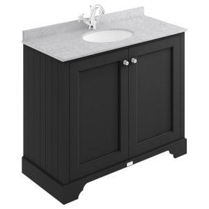 Bayswater Victrion Matt Black Traditional Freestanding Vanity Unit & Grey Marble Top Basin - 1000mm