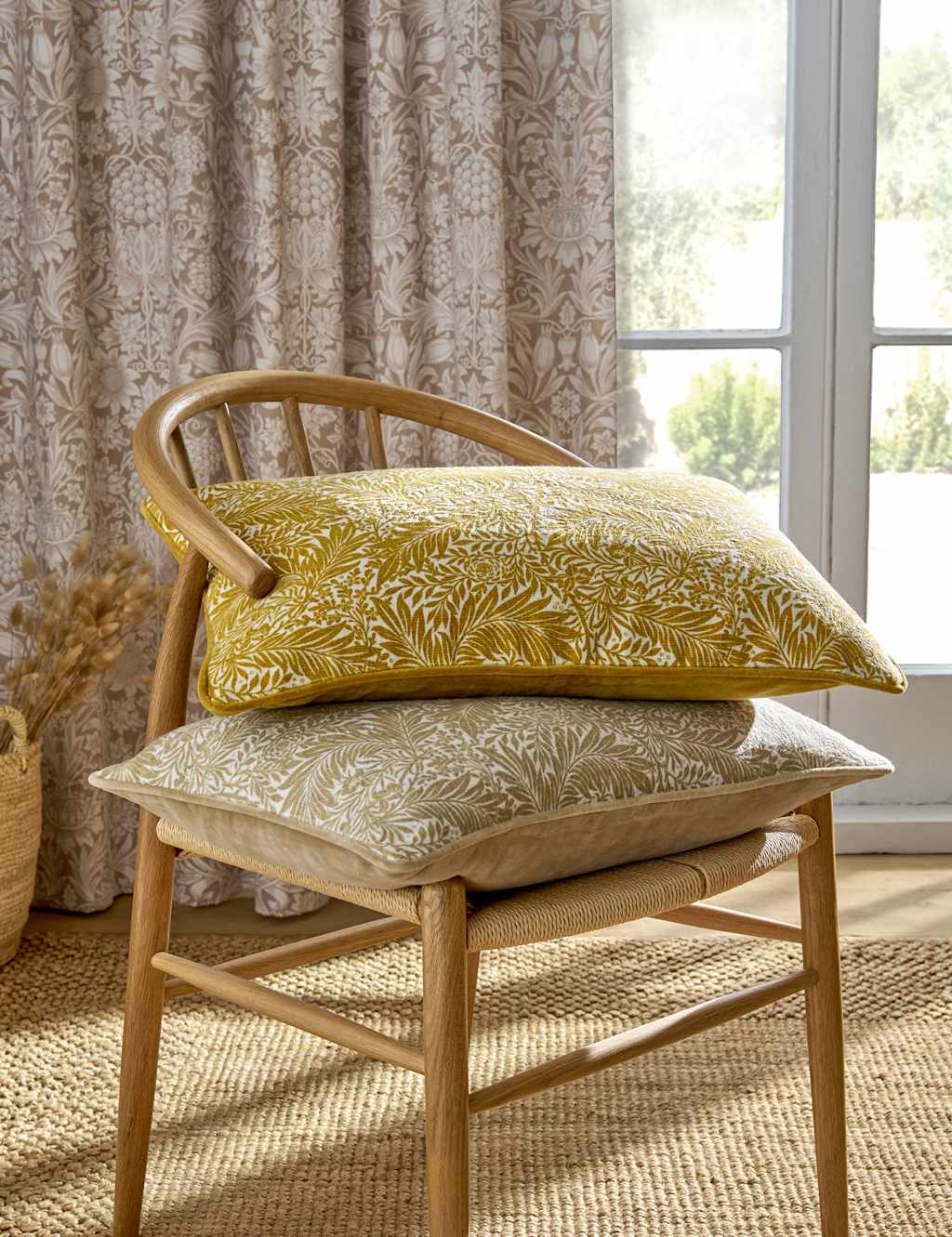 William Morris At Home Pure Cotton Larkspur Bolster Cushion Yellow