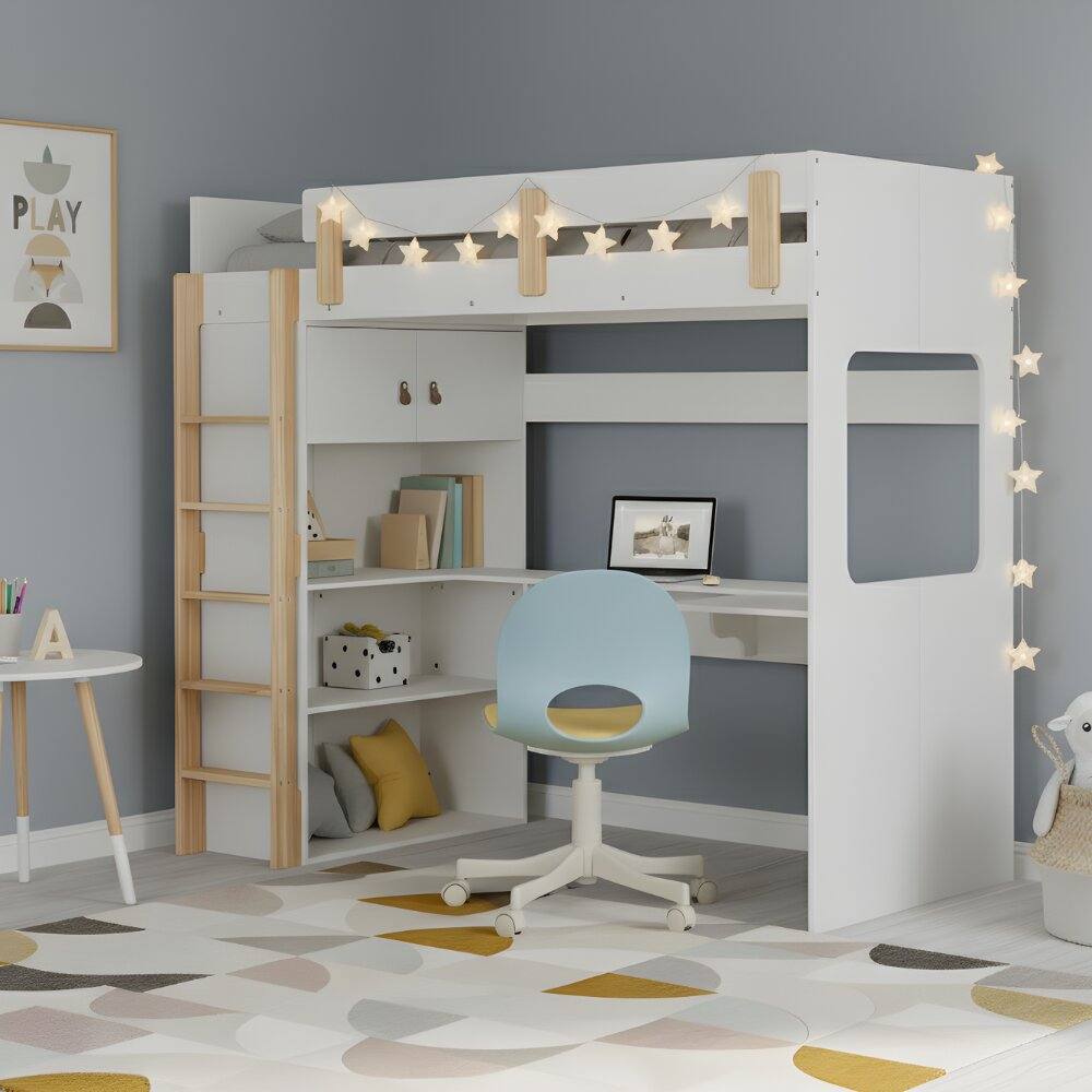 Nöa and Nani Nells High Sleeper Cabin Bed with Built in Desk and Storage in White