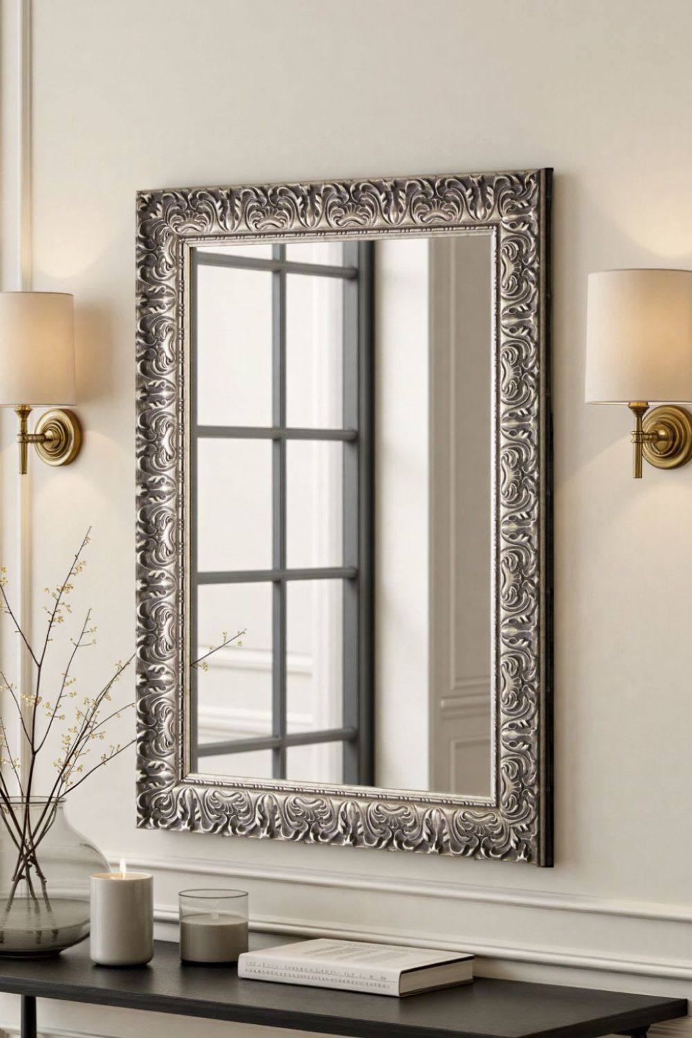 Yearn Mirrors Carved Framed Bevelled Mirror Silver 102.5x74.5cm