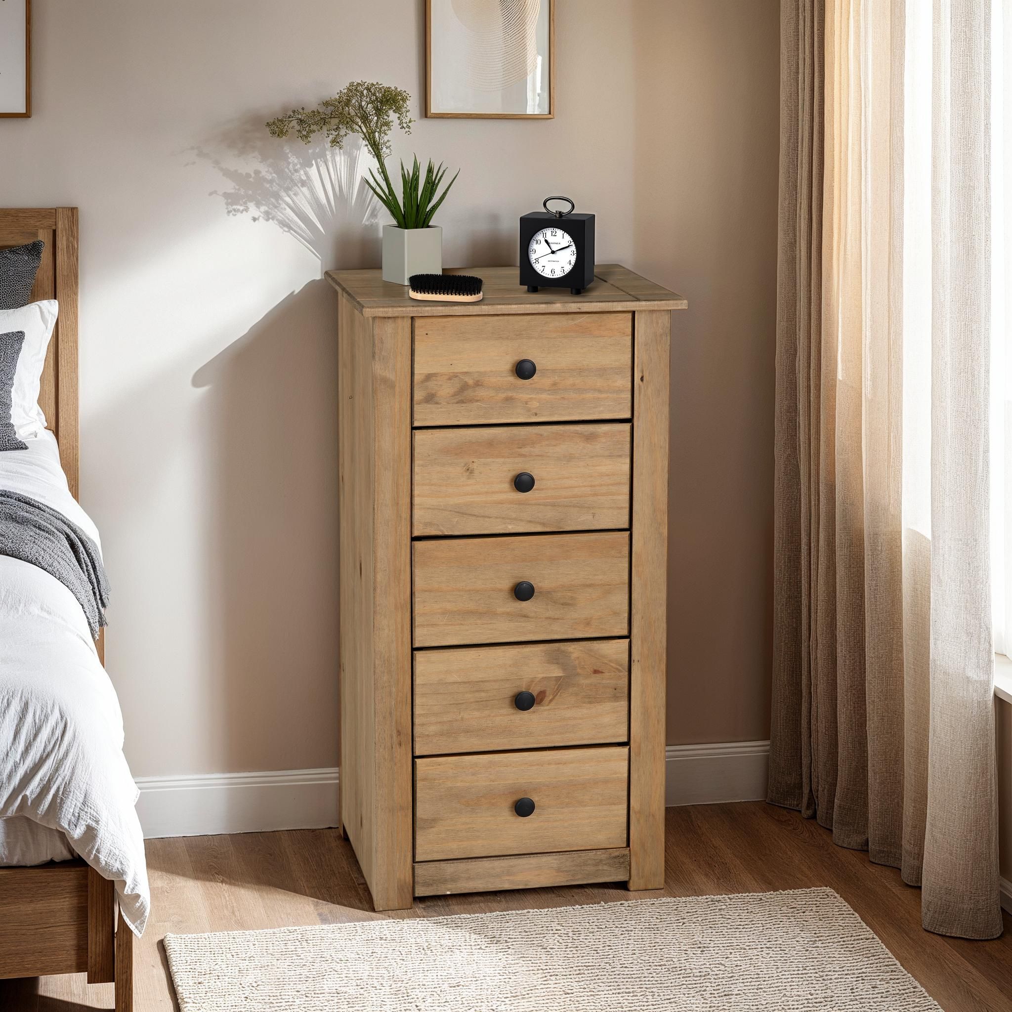 Seconique Panama 5 Drawer Chest in Natural