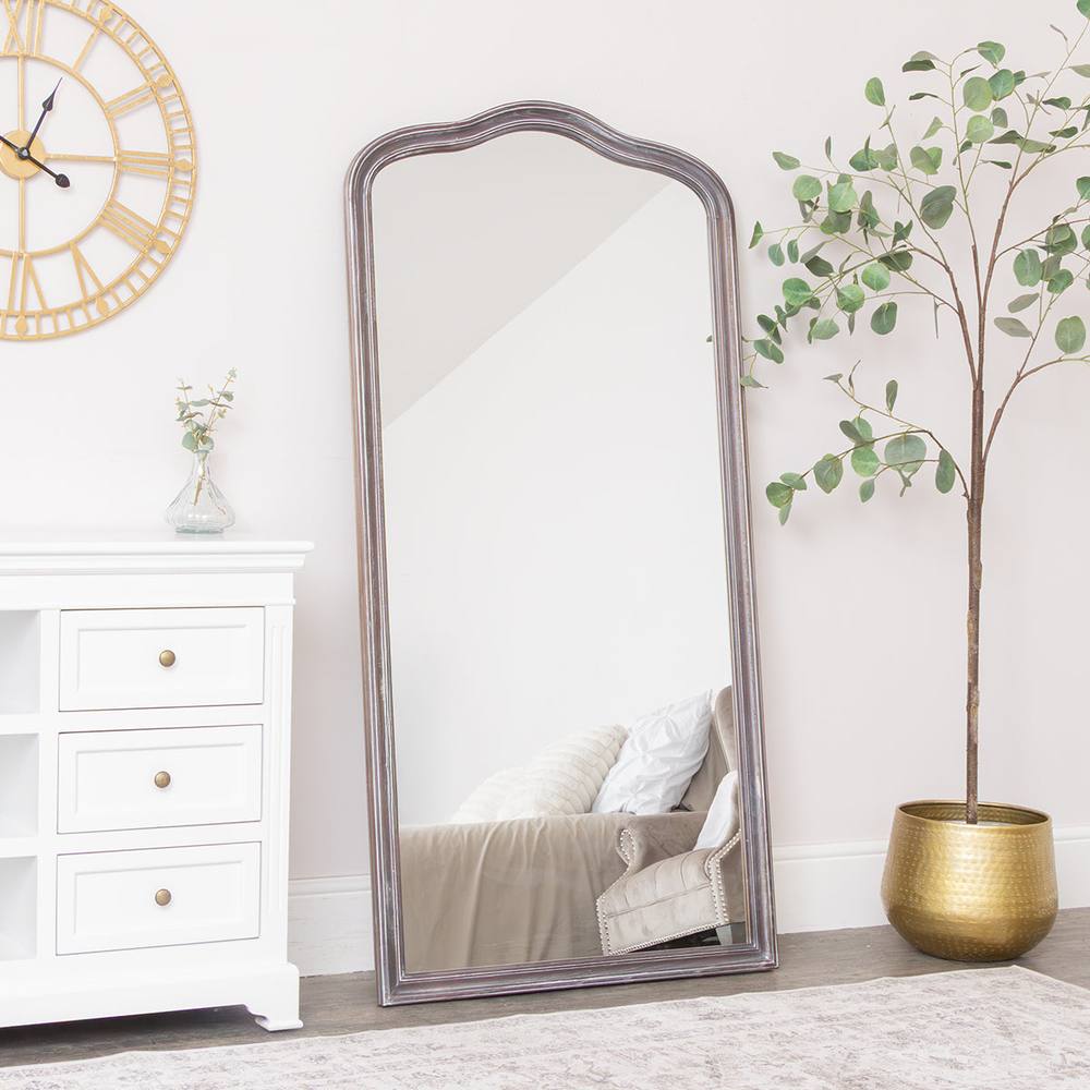 Melody Maison Large Arched Washed Wooden Framed Leaner Mirror - 78cm X 158cm in Brown