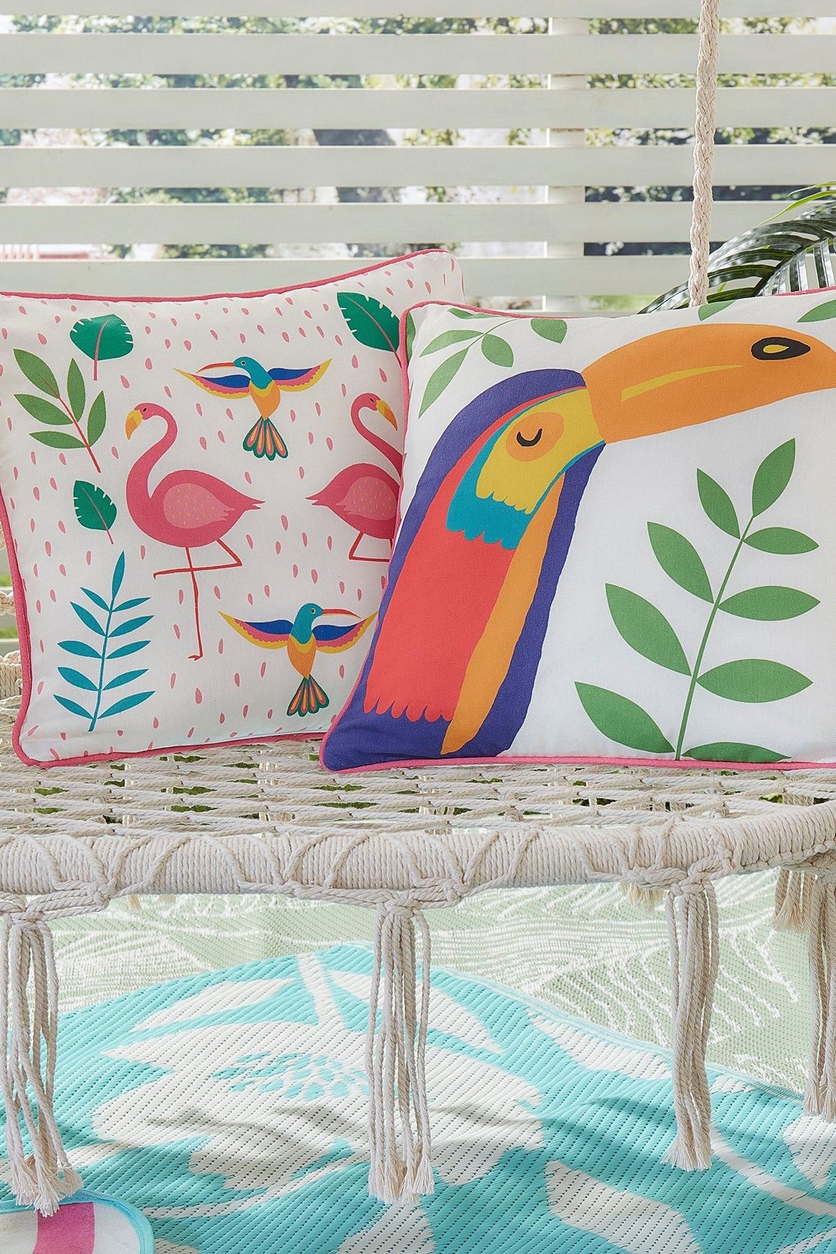 Fusion 'Tropical Flamingo' Outdoor Water & UV Resistant Garden Filled Bench Cushion in Pink