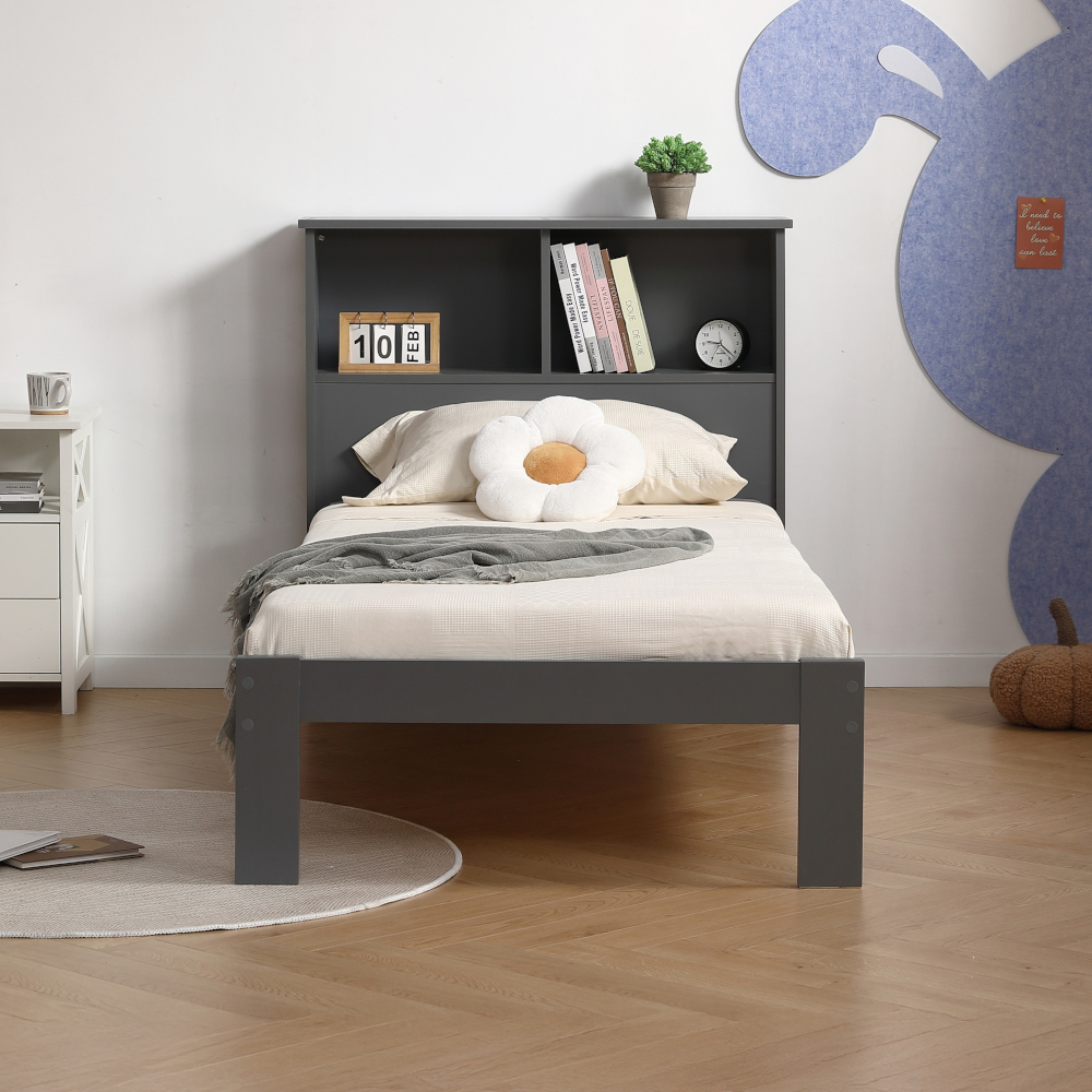 Easton - Single - Bookcase Bed - Grey - Wooden - 3ft - Happy Beds