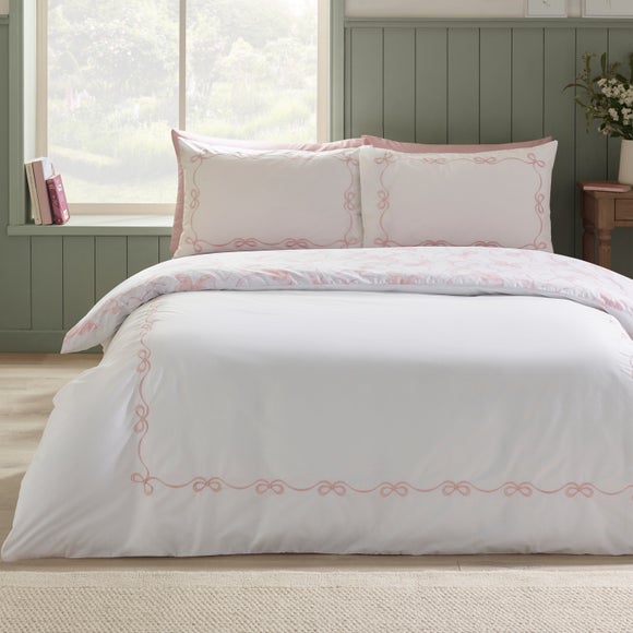 Catherine Lansfield Bow Embroidery Polycotton Duvet Cover & Pillowcase Set