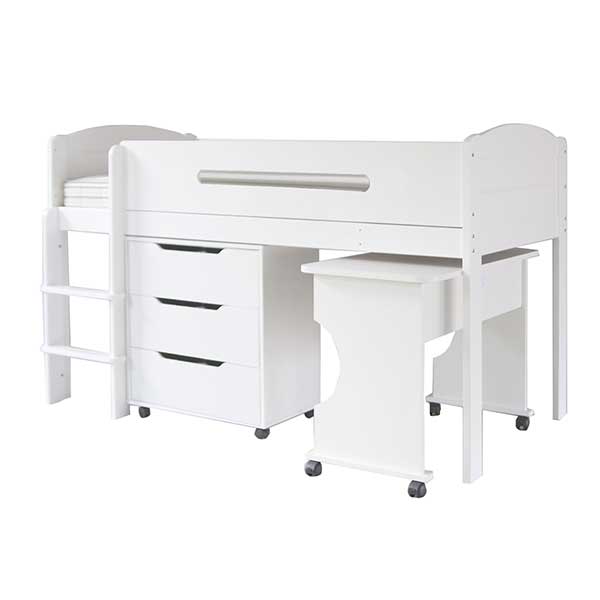 Kenzie Childrens Midsleeper with Desk And Chest Of Drawers