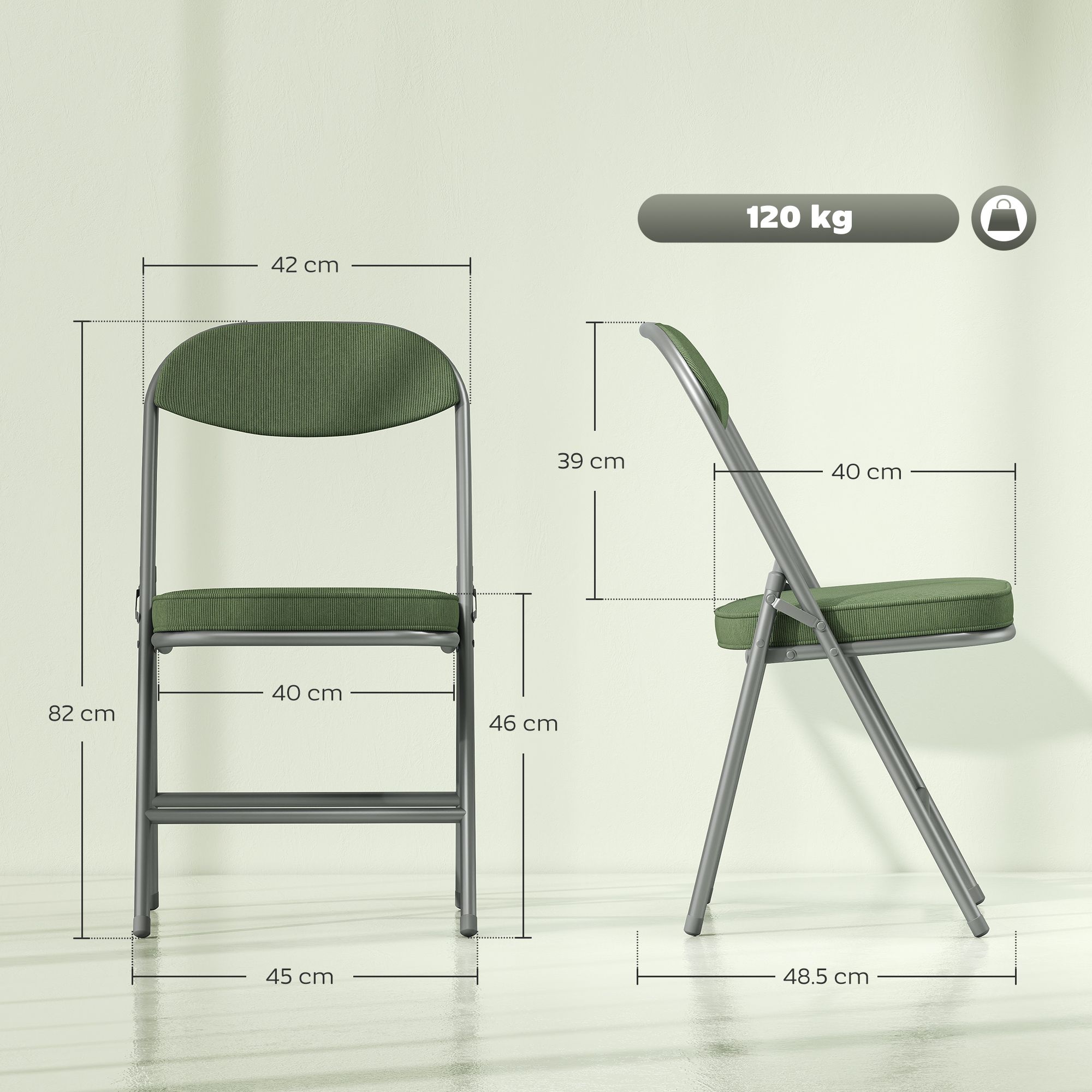 HOMCOM Folding Chairs Set of 4 with Cushioned Seat, Steel Frame in Green 3