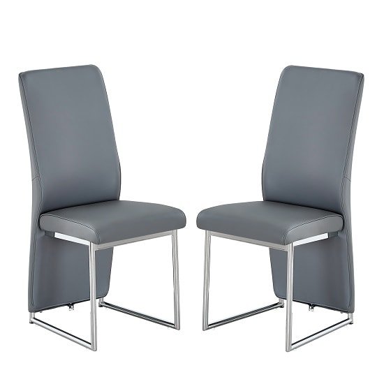 Ebony Dining Chair In Grey Faux Leather In A Pair