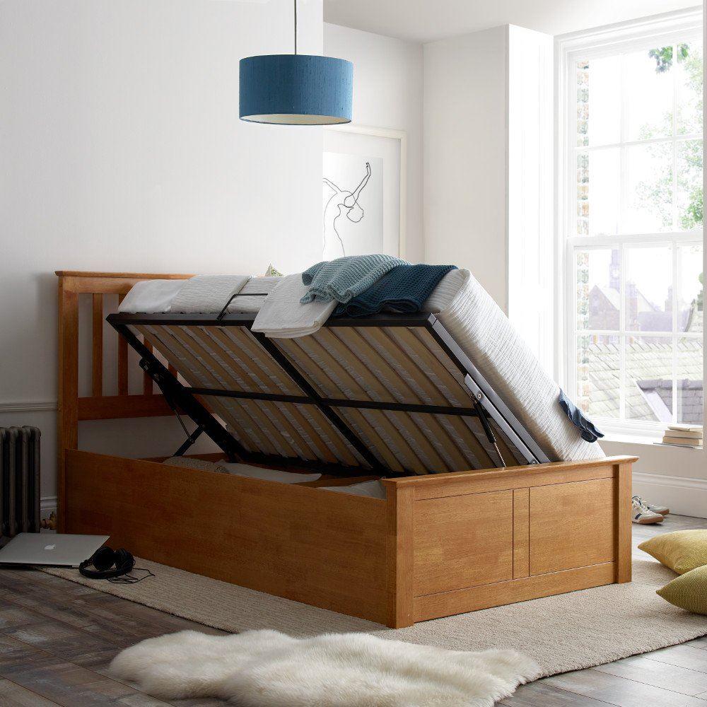 Francis Oak Wooden Ottoman Storage Bed Frame - 3ft Single