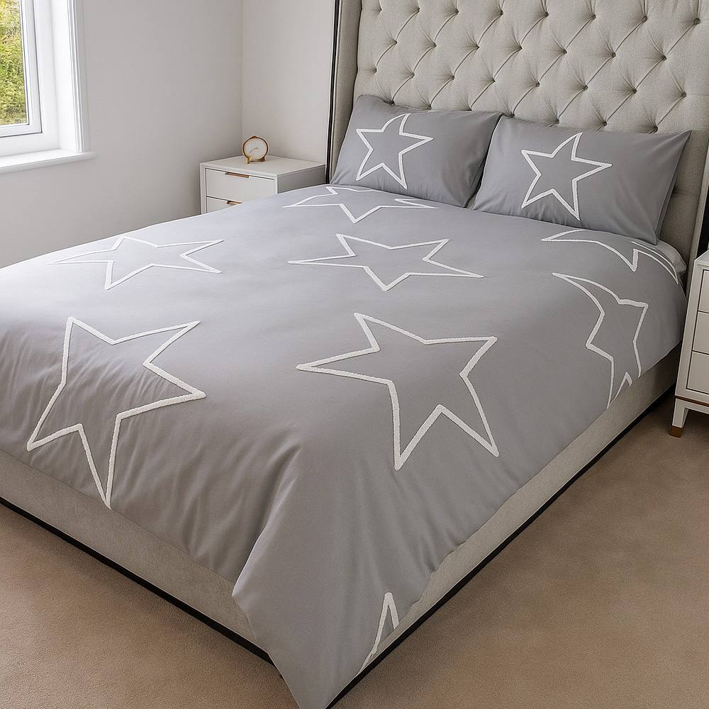 Voltico Grey Tufted Star Duvet Set - Single, Double & King