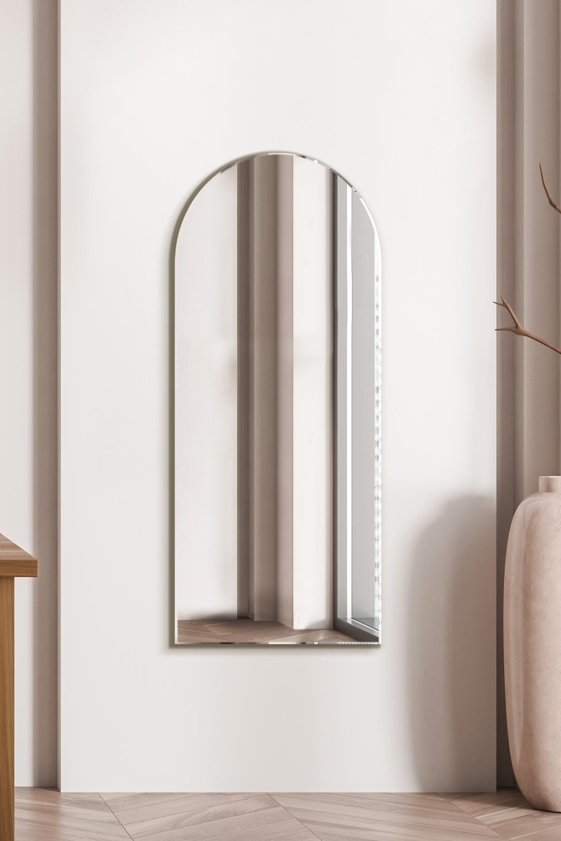 MirrorOutlet The Arcus - Frameless Arched Leaner/Wall Mirror 47" X 20" (120CM X 50CM) in Silver