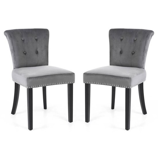 Sandringham Lionhead Grey Brushed Velvet Accent Chairs In Pair