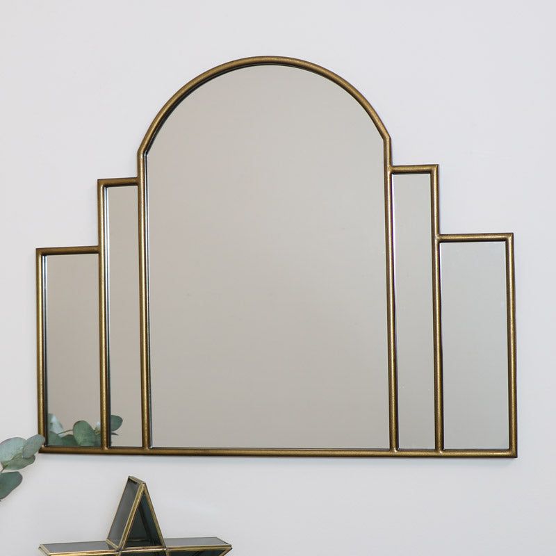 Melody Maison Large Gold Art Deco Arch Fan Mirror 80cm X 65cm
