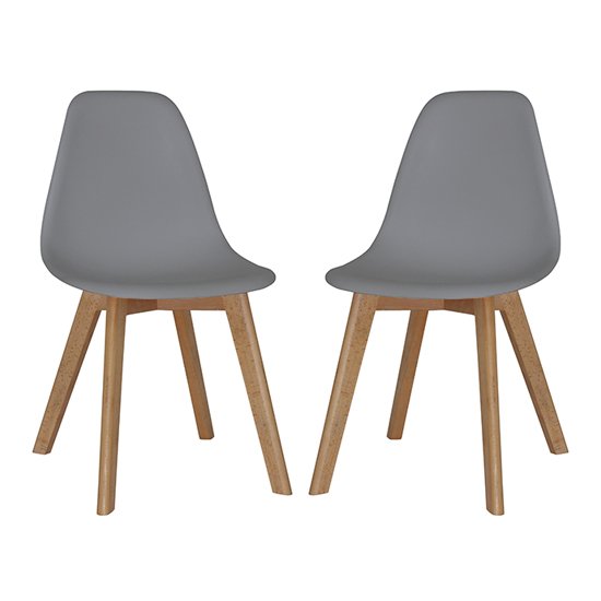 Canum Grey Plastic Dining Chairs With Beech Legs In Pair