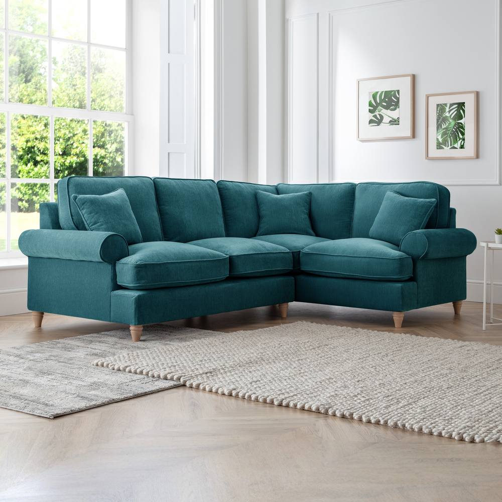The Great Sofa Company Ezra Right Hand Velvet Corner Sofa - Scroll Arm in Emerald
