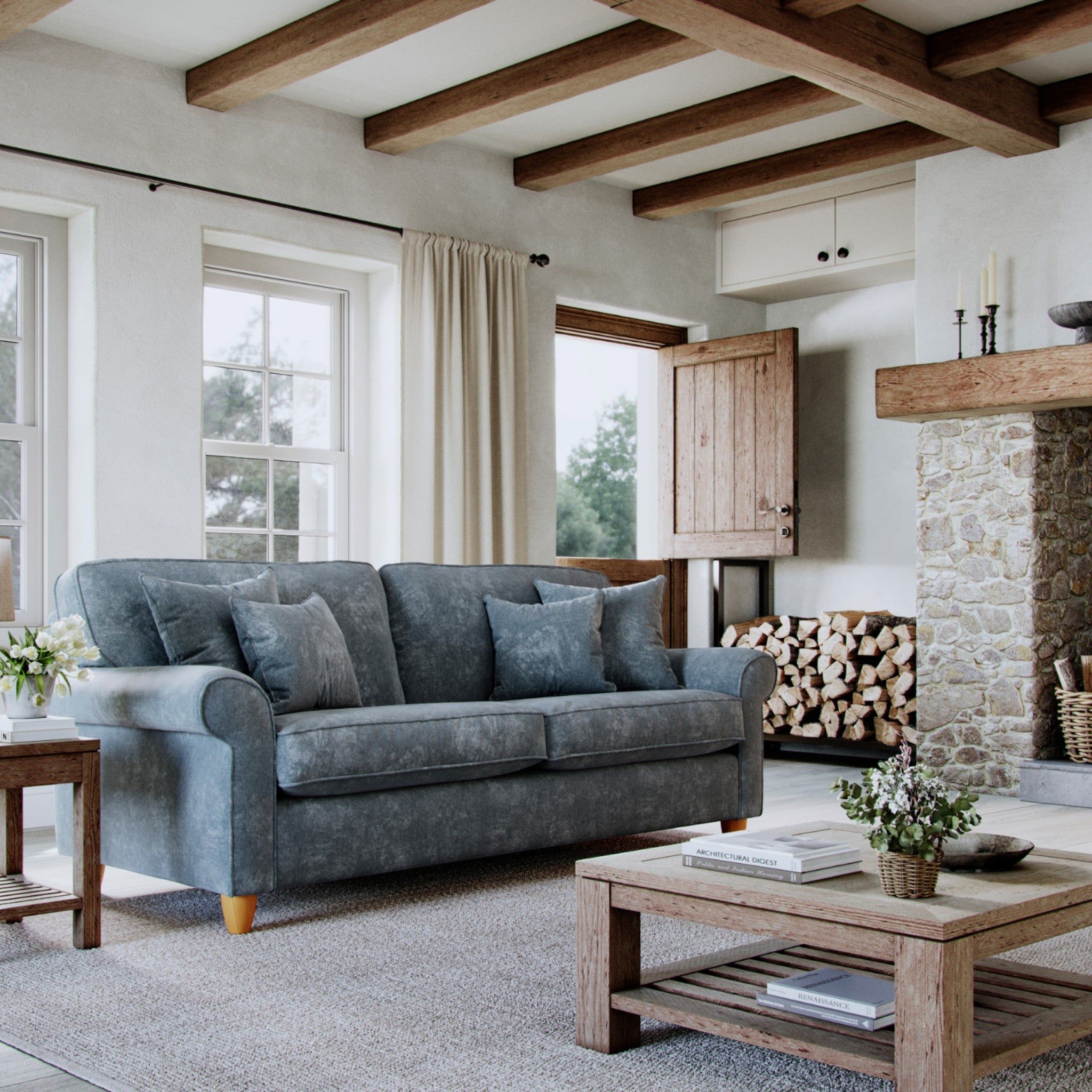 The Great Sofa Company Flora Large Sofa Glory Steel in Dark Blue