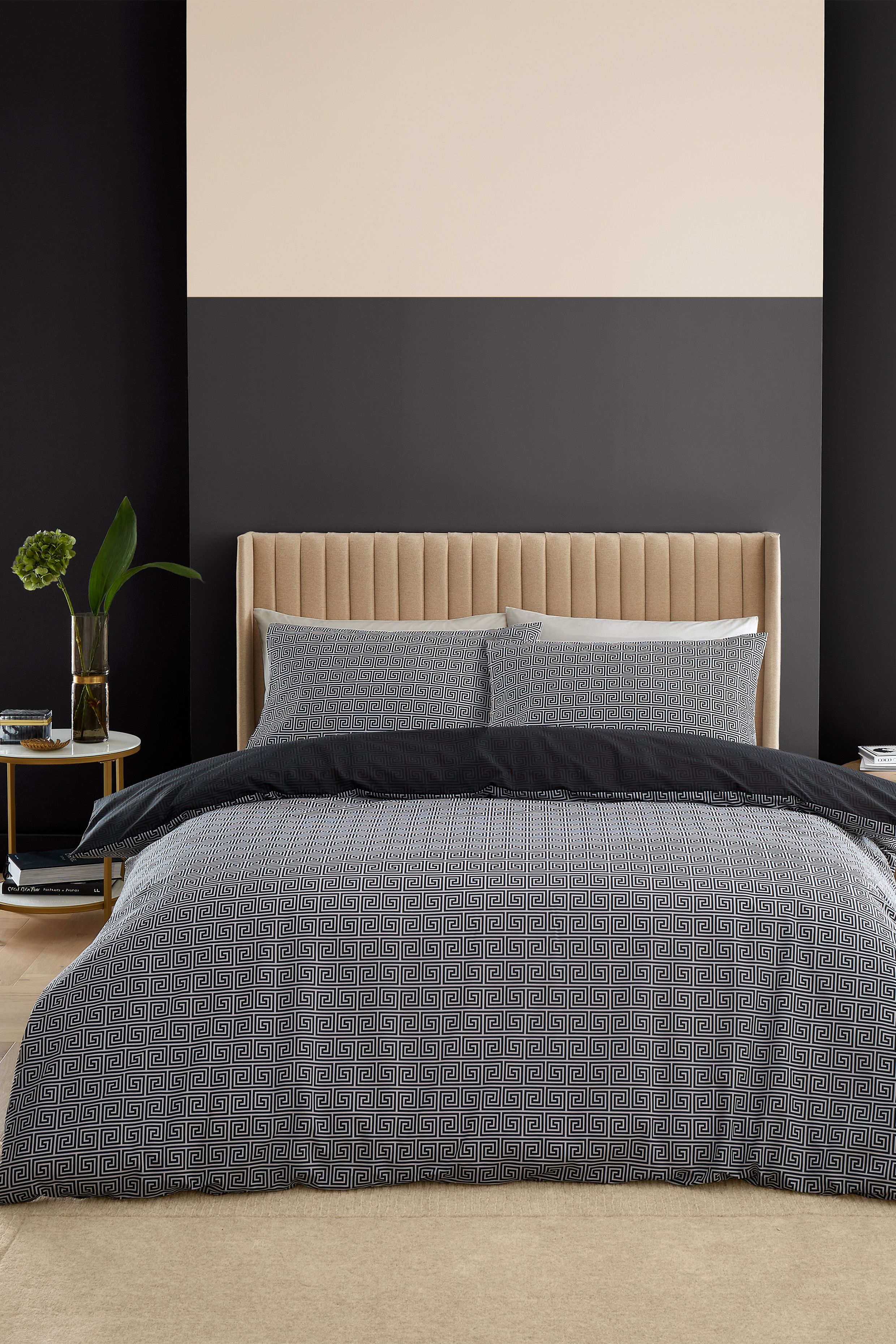 Catherine Lansfield 'Artemis Greek Key' Reversible Duvet Cover Set in Black 2