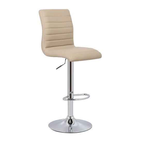Ripple Bar Stool In Stone Faux Leather With Chrome Base