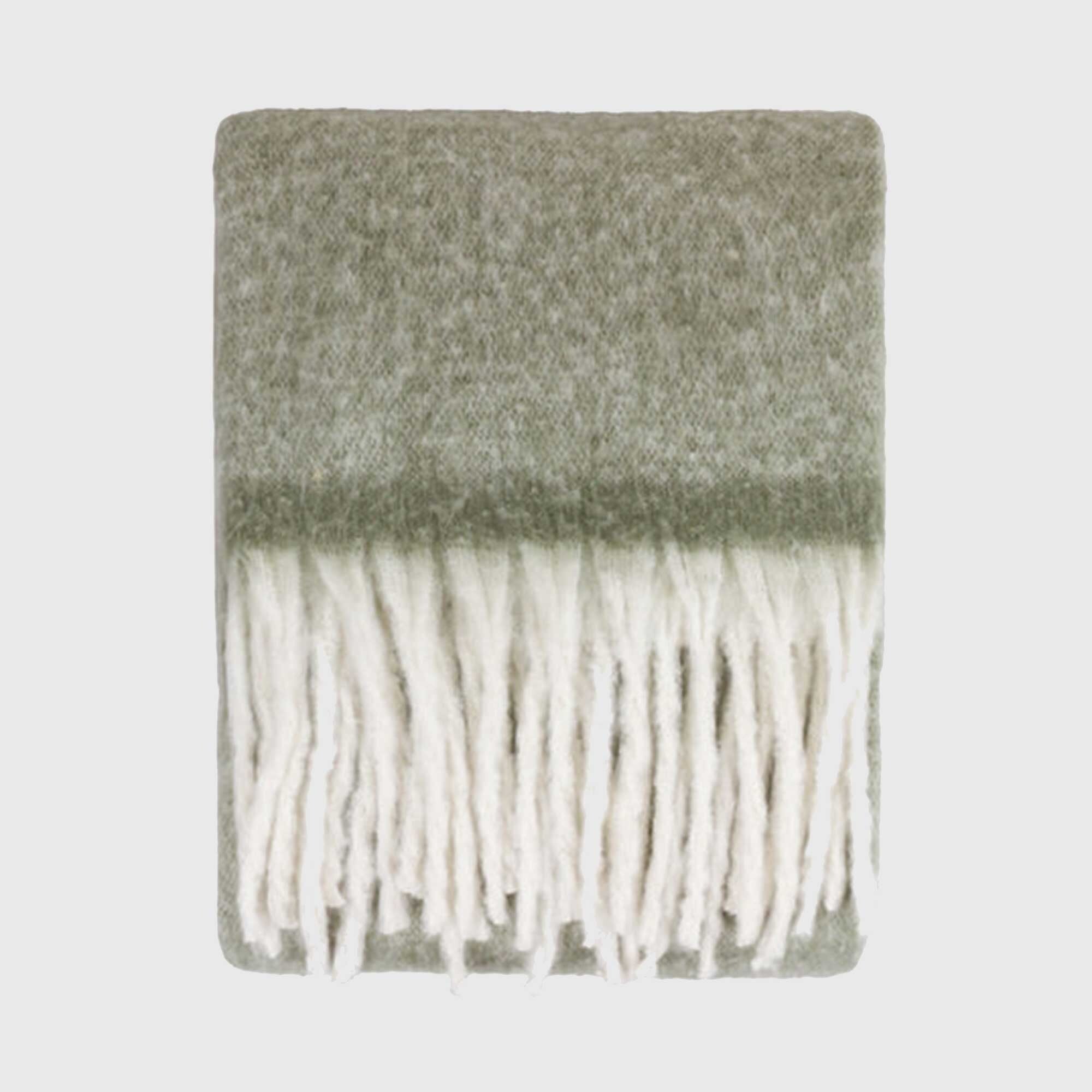 Sage Tasselled Throw Blanket, Green Polyester | Barker & Stonehouse