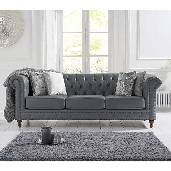 Propus Leather 3 Seater Sofa In Grey