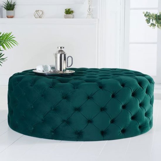 Montrose Velvet Large Round Footstool In Green