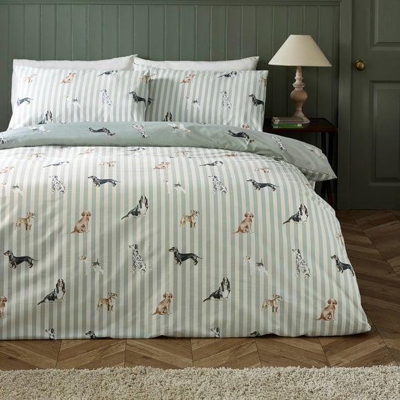 Catherine Lansfield Dog Stripe Polycotton Duvet Cover & Pillowcase Set
