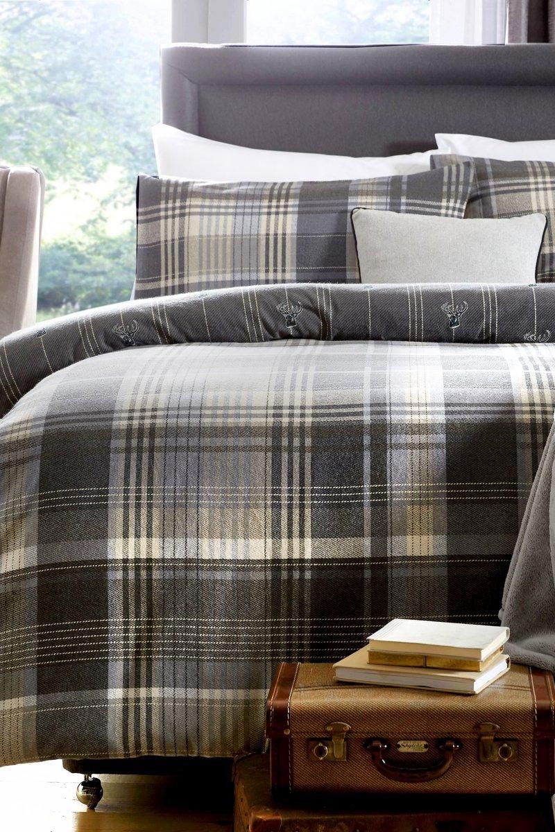 Dreams & Drapes 'Connolly Check' 100% Brushed Cotton Duvet Cover Set in Charcoal 2