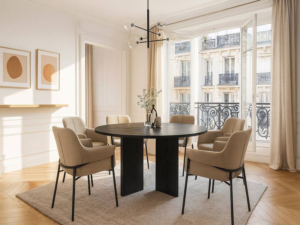 Vente-unique Round Dining Table Seats 6 - Black - TOPANIA