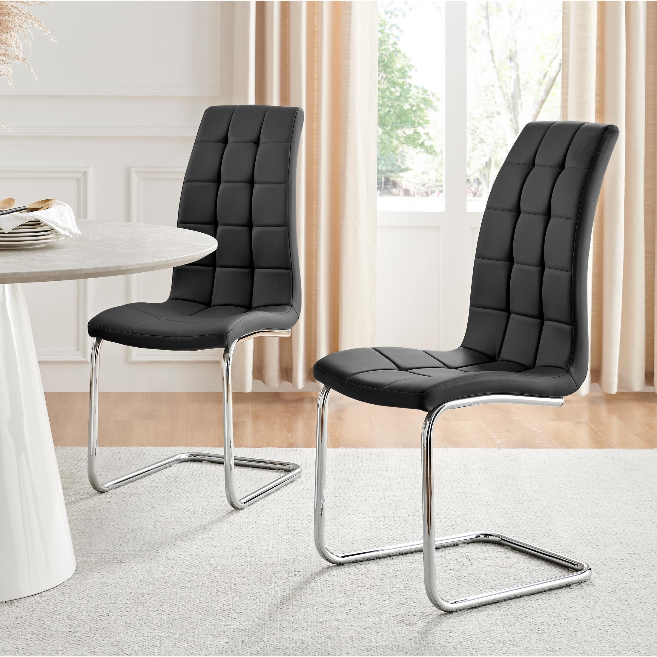 FurnitureboxUK Set of 2 Murano Deep Cushioned Soft Touch Faux Leather Dining Chairs With Silver Chrome Metal Legs in Black