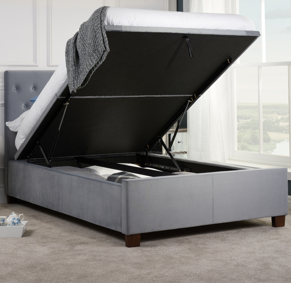 Cologne Grey Fabric Ottoman Storage Bed - 4ft6 Double