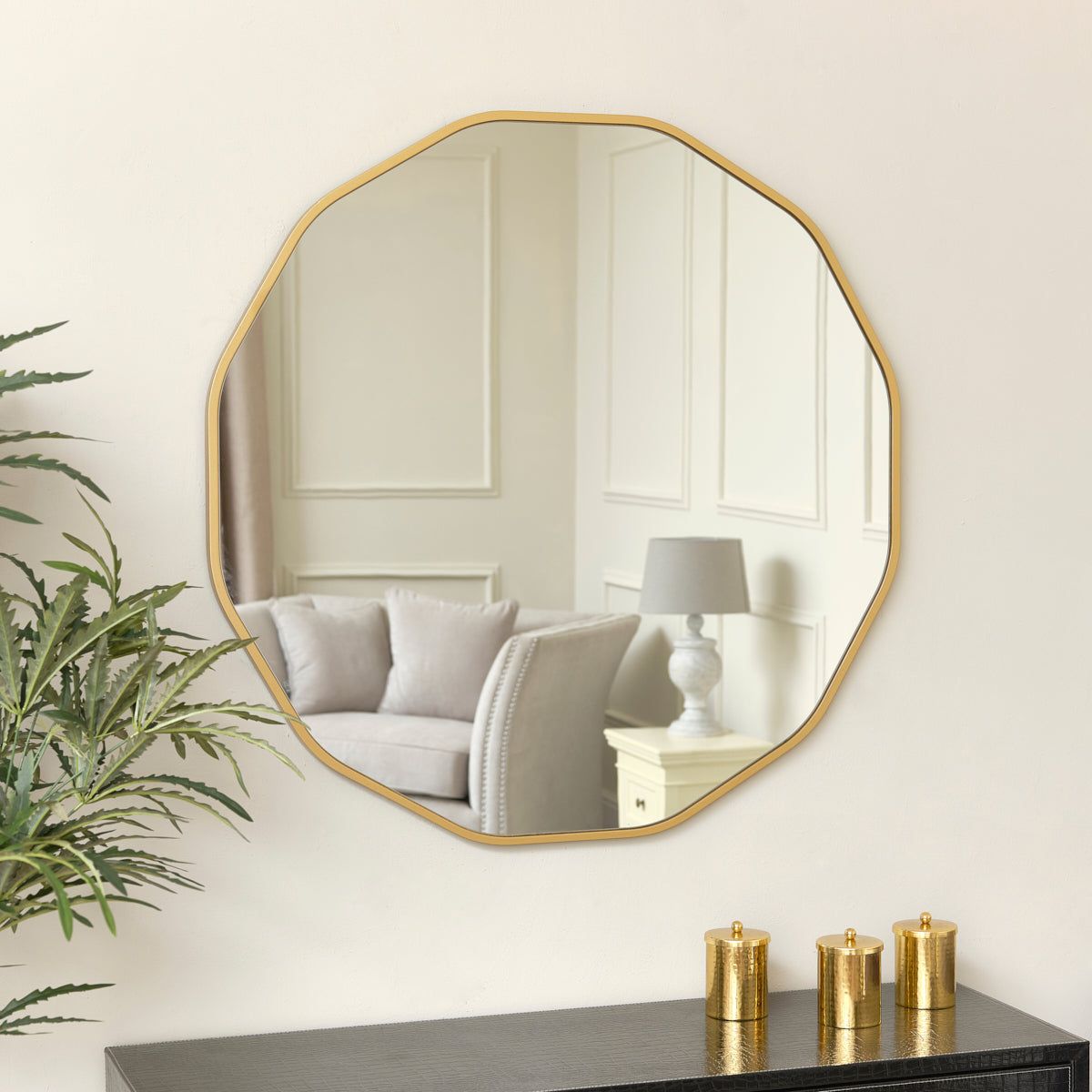Melody Maison Large Round Gold Scalloped Wall Mirror 90cm X 90cm