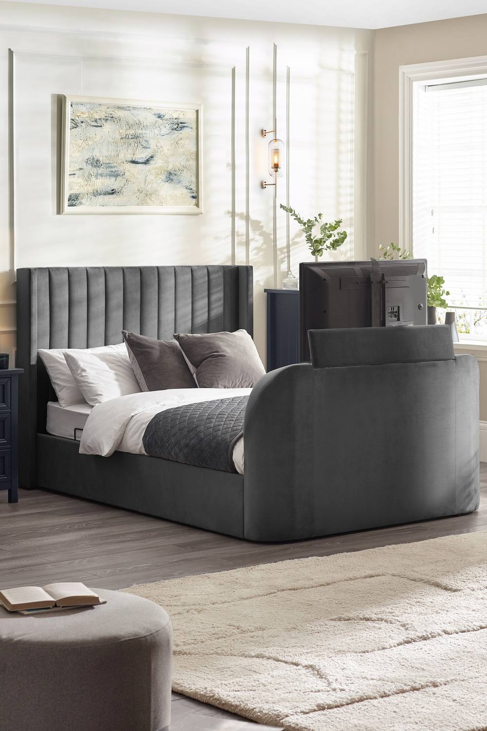 Julian Bowen Clara Upholstered TV Ottoman Storage Bed in Dark Grey