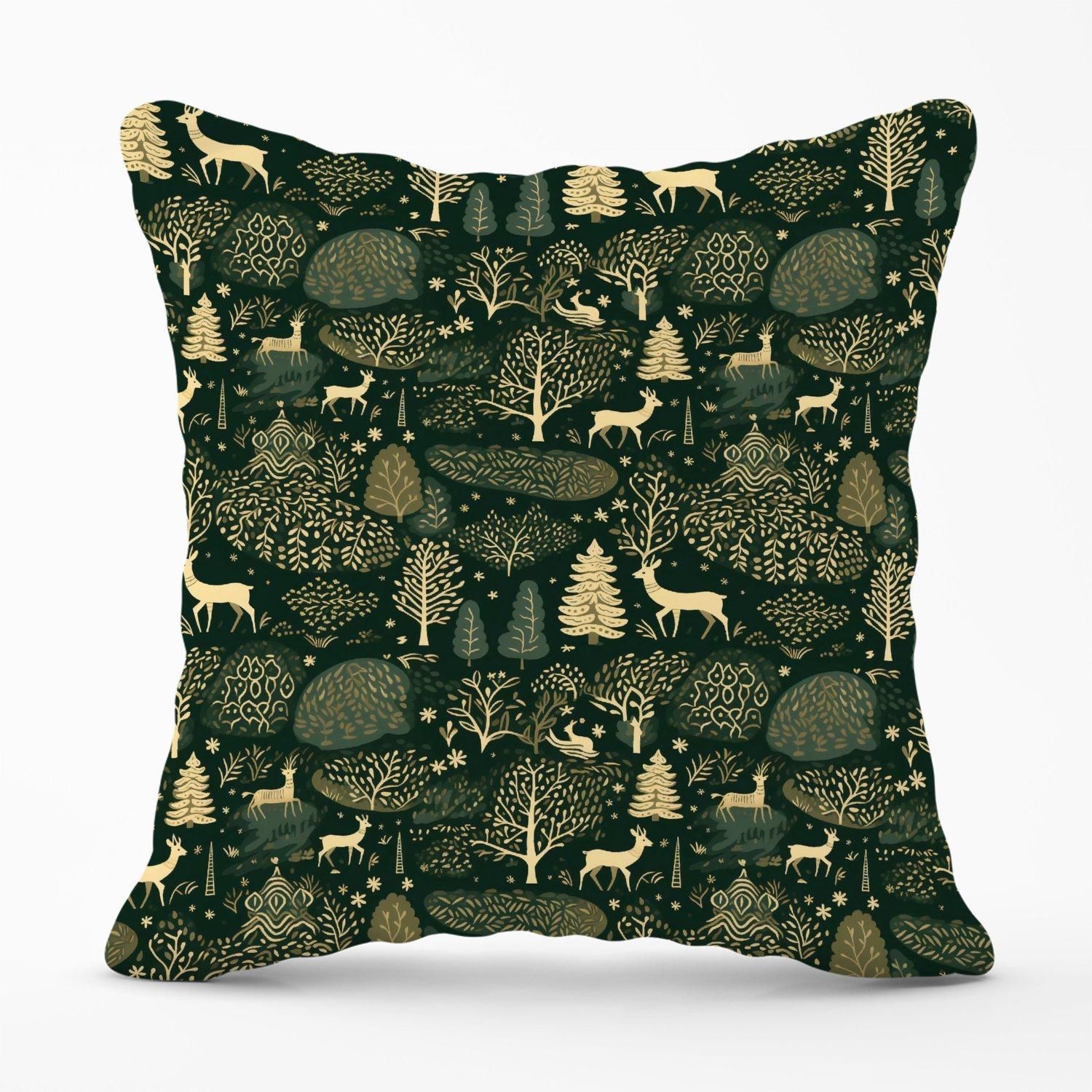 Warren Reed - Designer Green Christmas Woodlands Outdoor Cushion