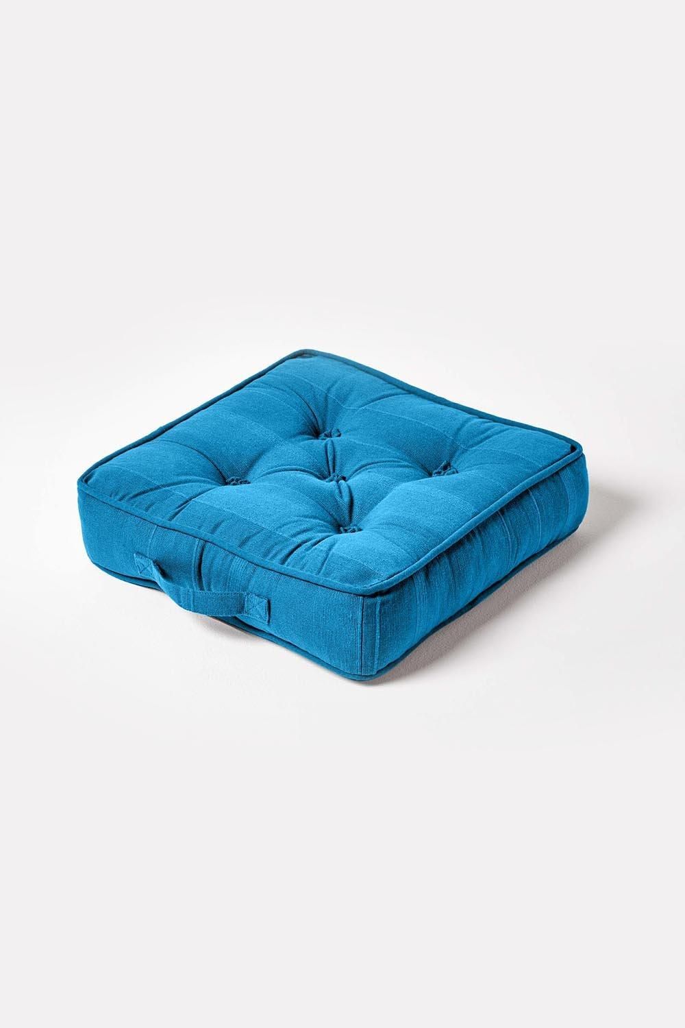 Homescapes Rajput Ribbed Cotton Floor Cushion in Teal