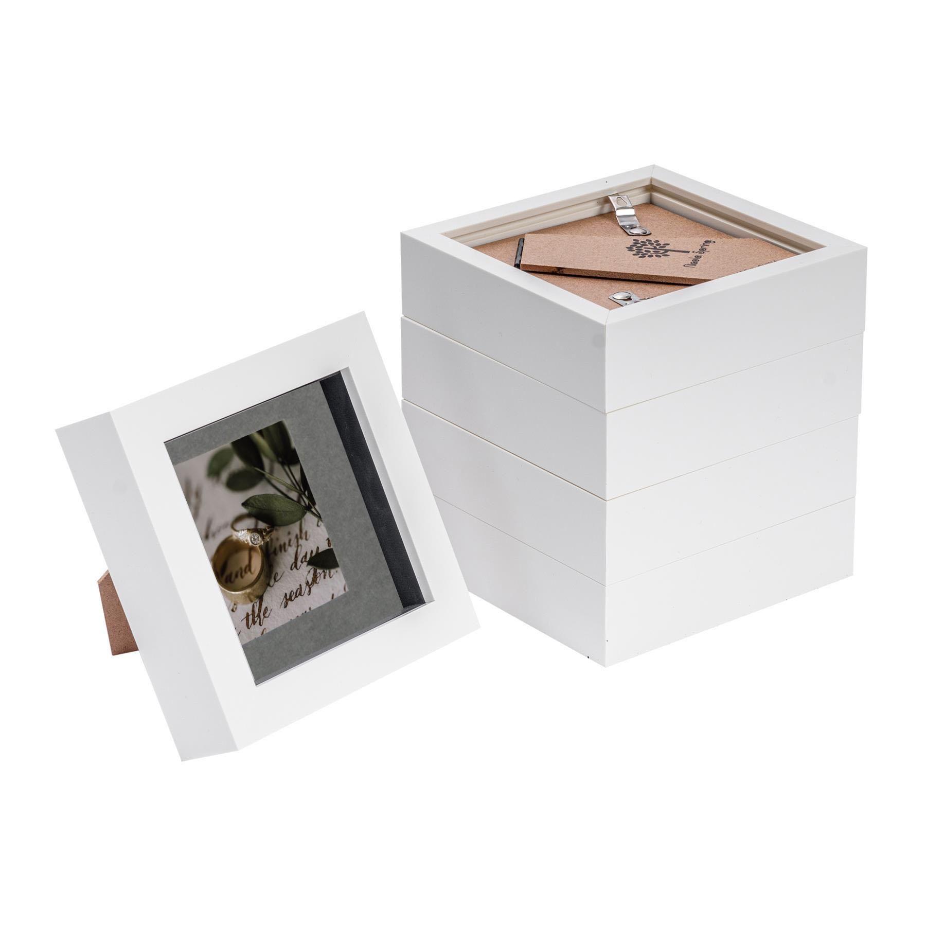 Nicola Spring 3D Box Photo Frames - 4 x 4" with 2 x 2" Mount - Black Mount - Pack of 5 in White
