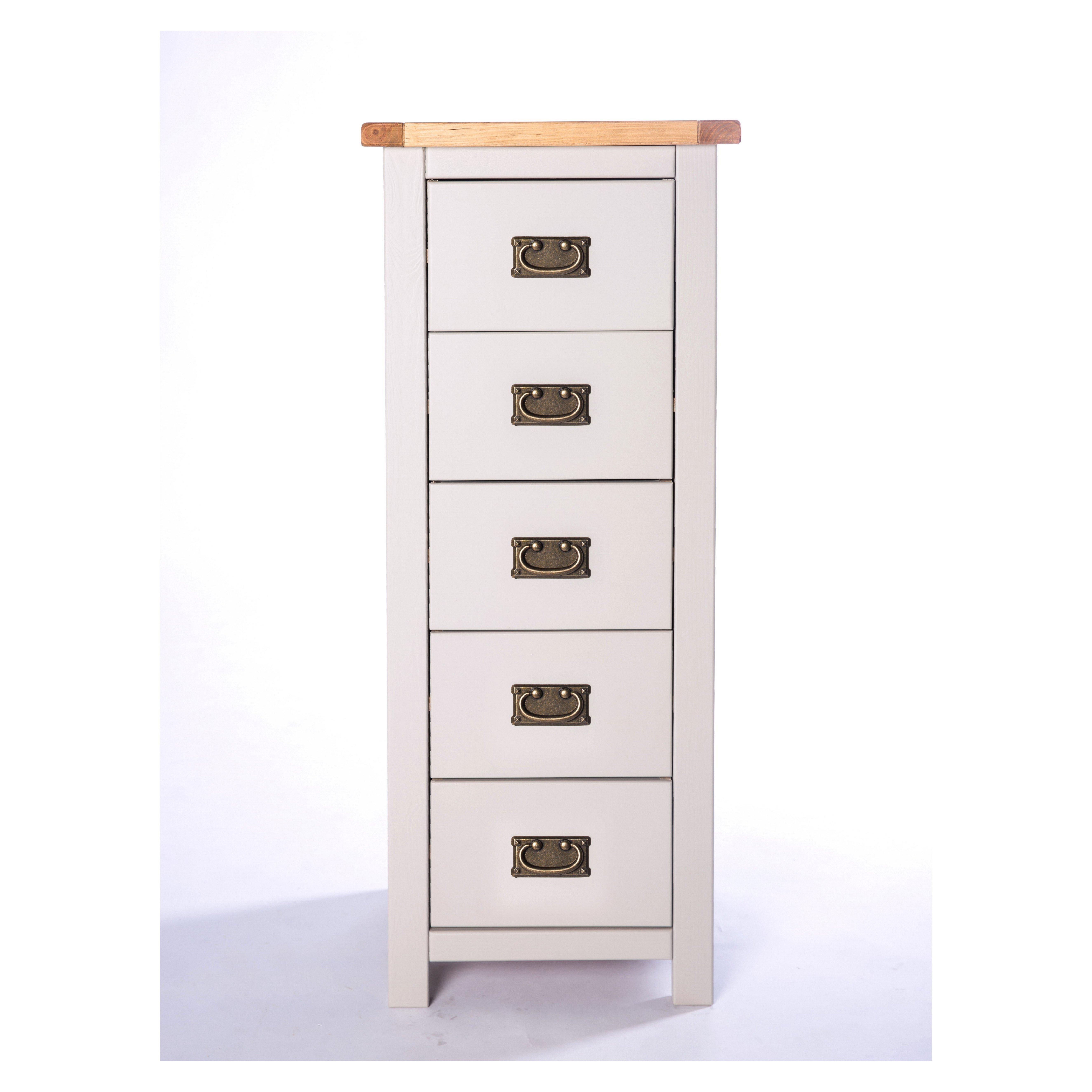 Cabinet Bits Argenta 5 Drawer Narrow Chest of Drawers Bras Drop Handle in Light Grey