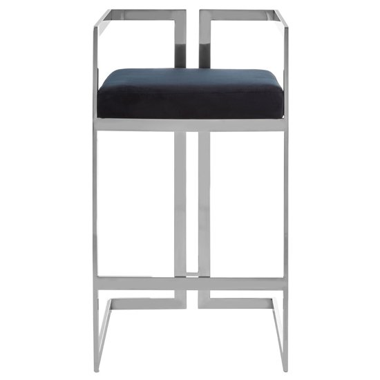 Azaltro Velvet Bar Stool In Black With Silver Metalframe