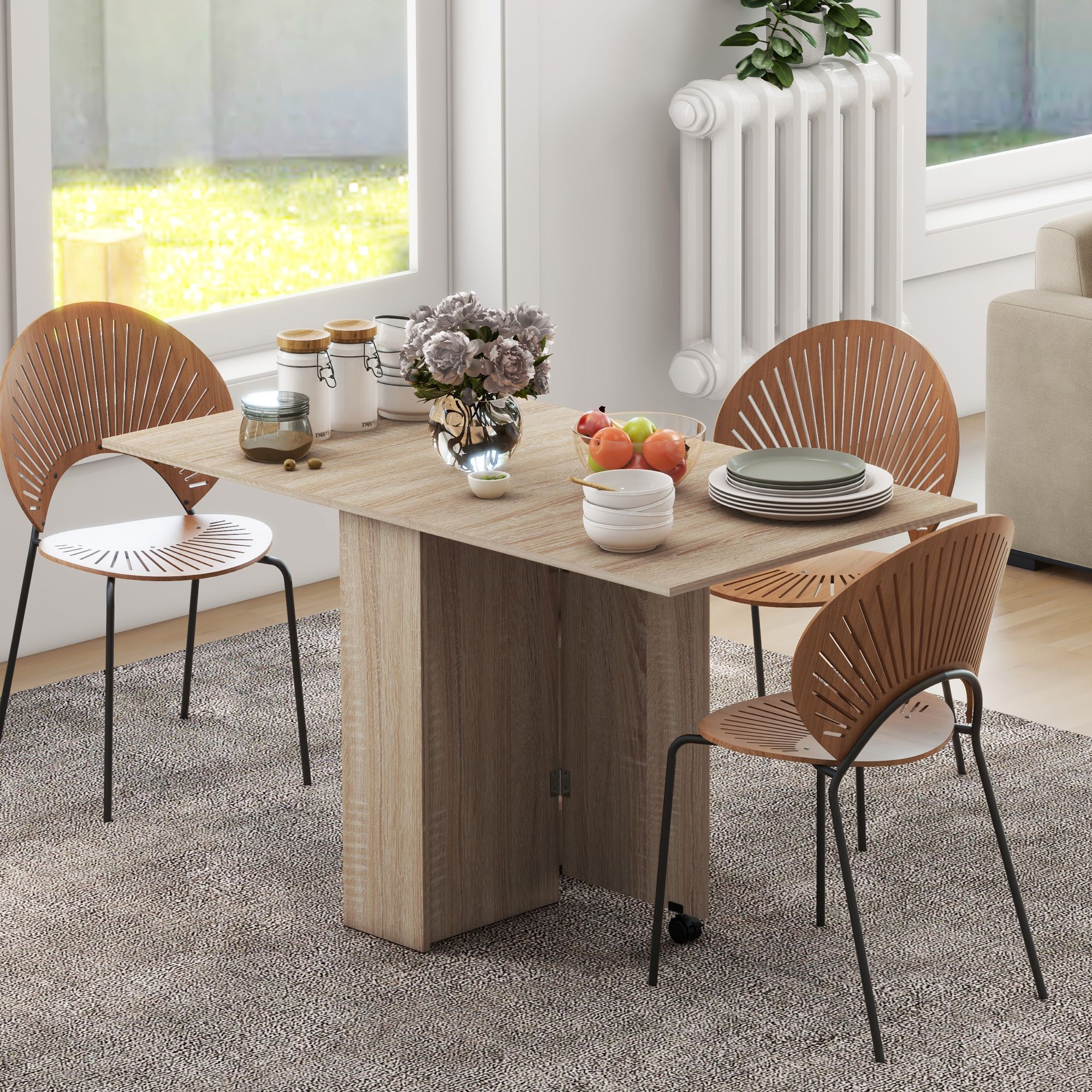 HOMCOM 80-140 cm Folding Dining Table for 4-6 Drop Leaf Table in Natural